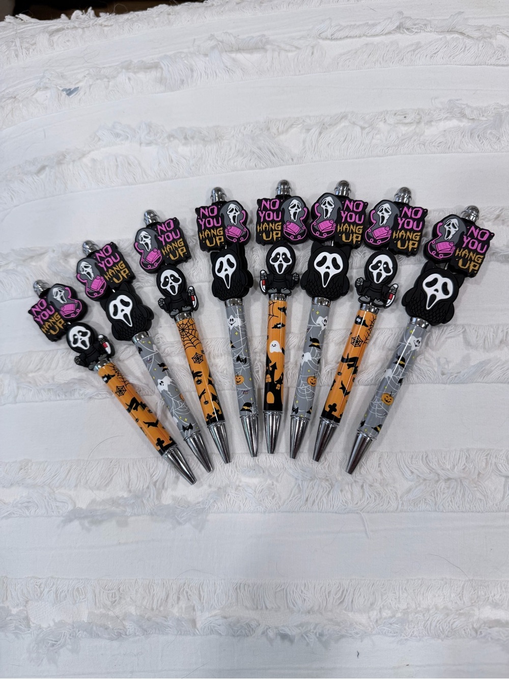 Halloween SCREAM Ghost beaded Pens with funny saying, “No, You Hang Up!”